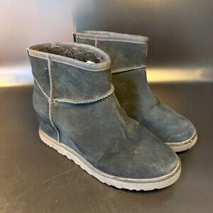 UGG‎ Australia Black Suede Leather Wedge Heel Ankle Boots Women's Size 9